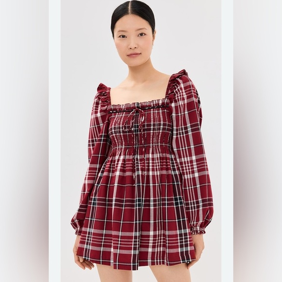 Hill House Scarlett Tartan Plaid Nap Dress Mini Puff Sleeve Size Large - Picture 2 of 10